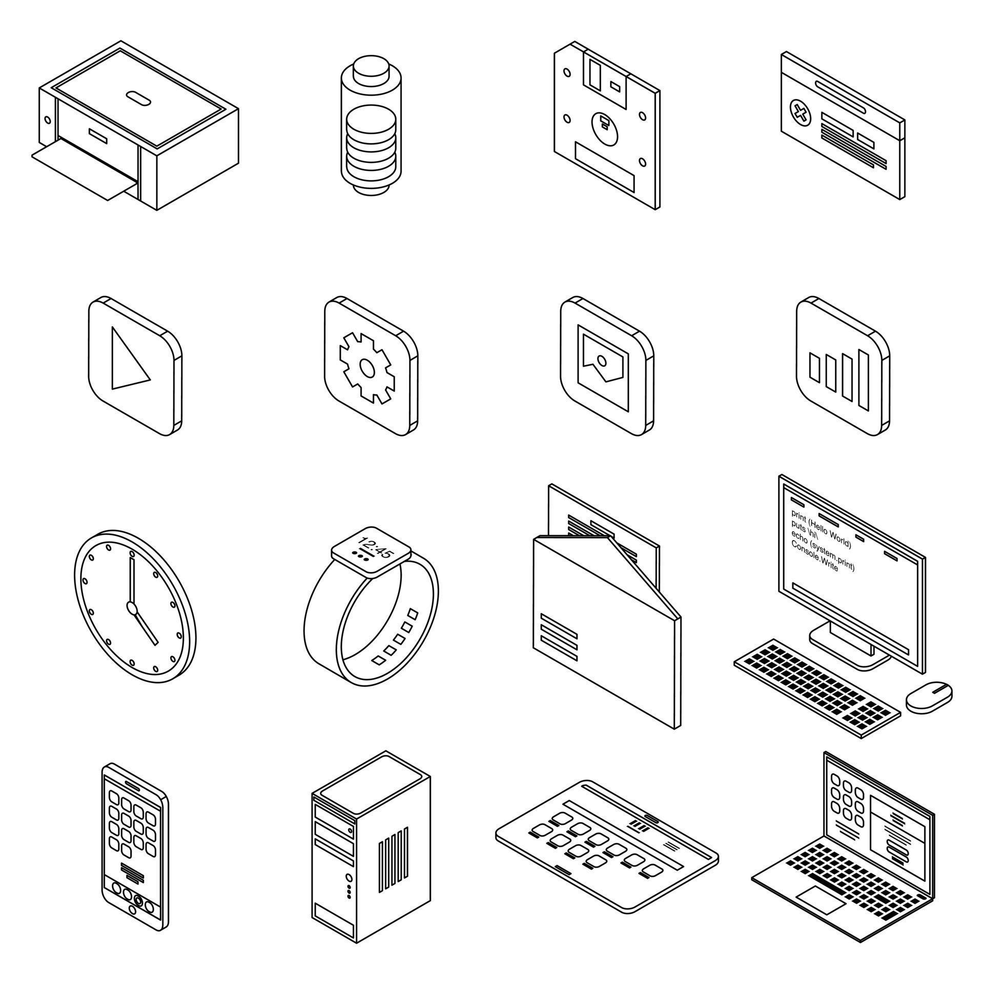 Operating system icons set vector outline 8778951 Vector Art at Vecteezy