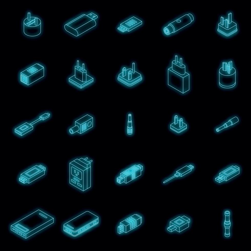 adaptador, iconos, conjunto, vector, neón vector