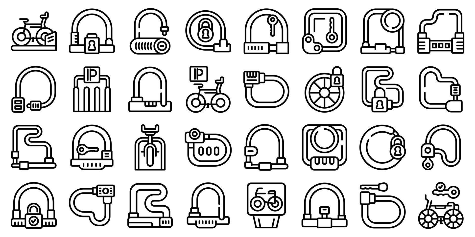 Cycling lock icons set outline vector. Smart bike vector