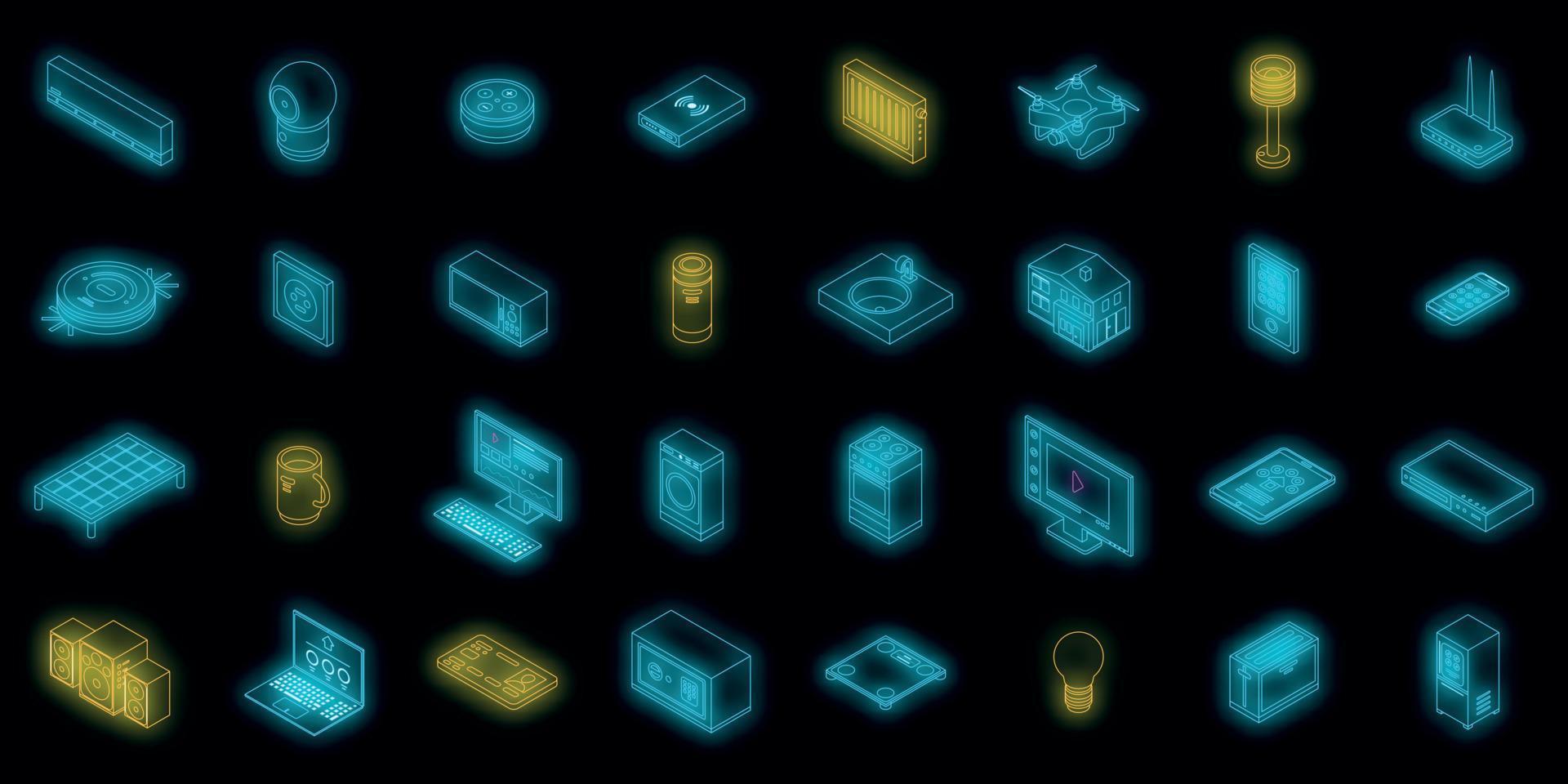 Smart home icons set vector neon