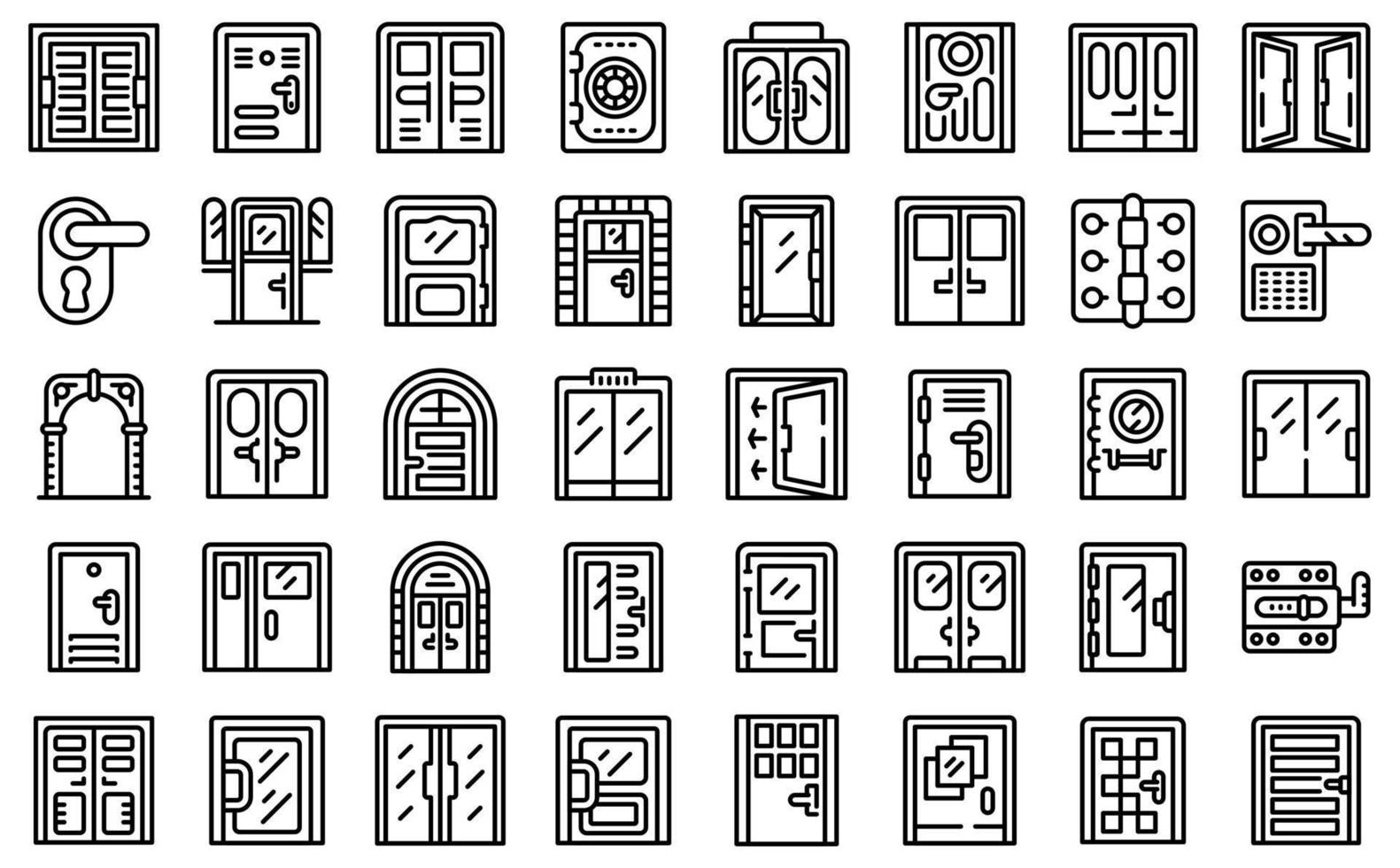 los iconos de la puerta establecen el vector de contorno. vidrio de oficina