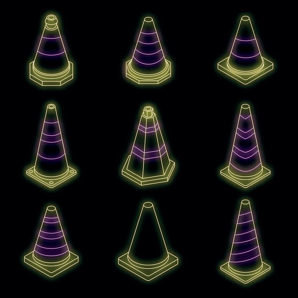 Cone traffic icon set vector neon