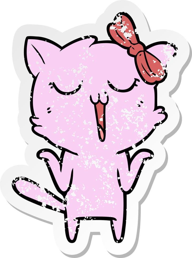 distressed sticker of a cartoon cat vector