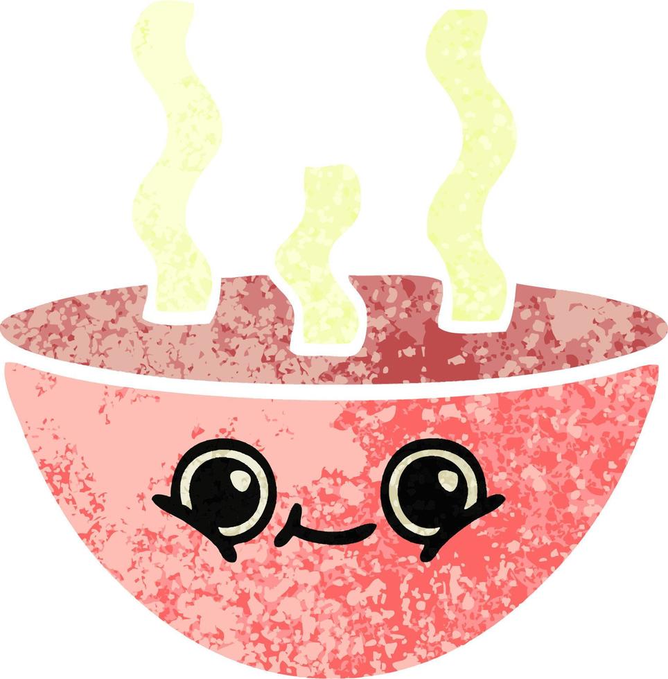 retro illustration style cartoon bowl of hot soup vector