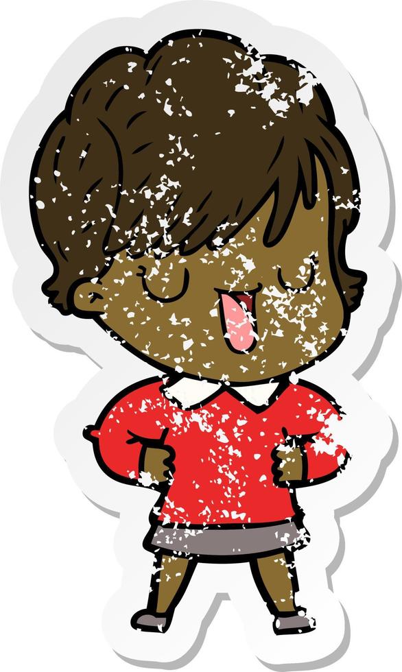 distressed sticker of a cartoon woman talking vector