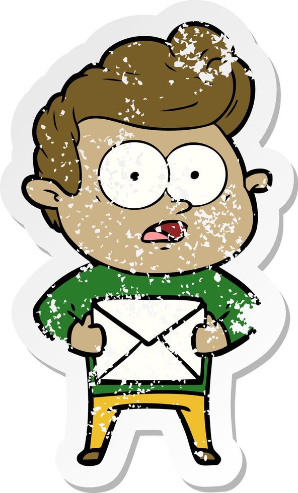 distressed sticker of a cartoon staring man vector