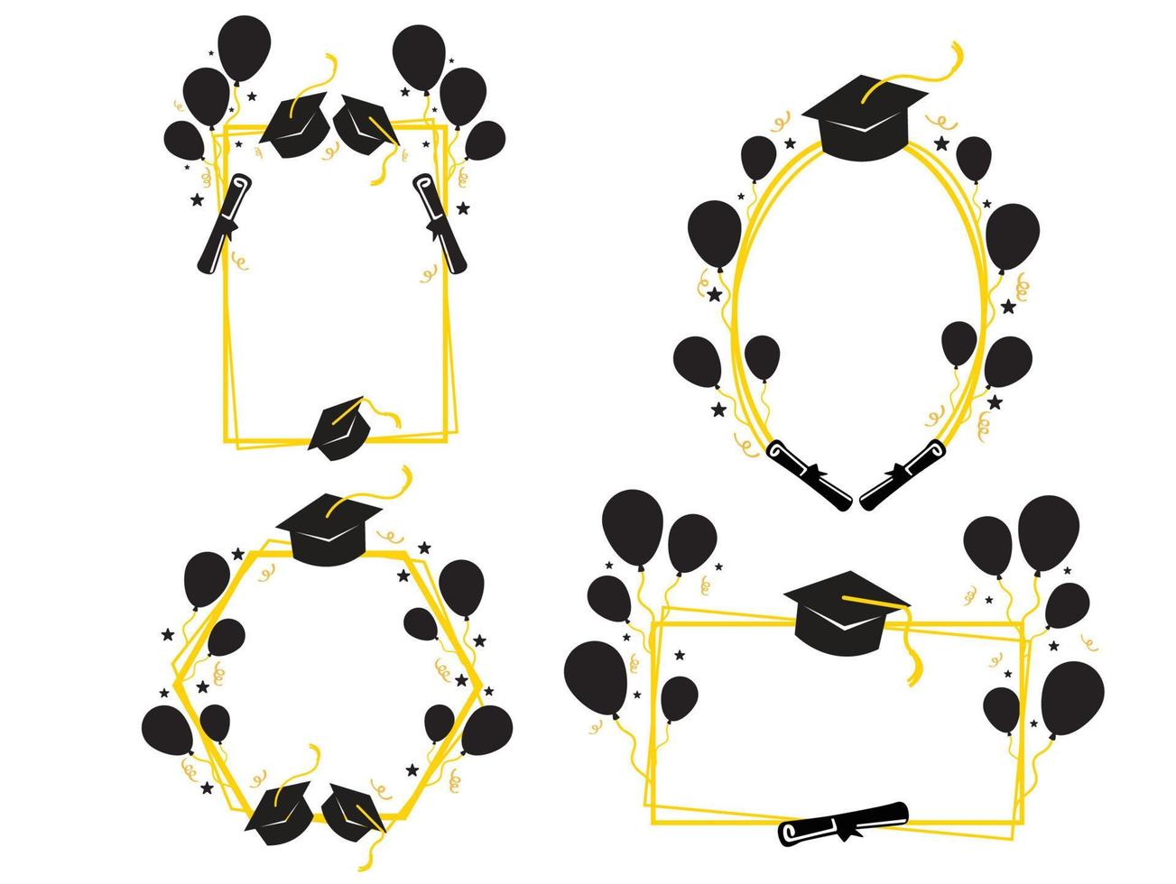 Graduation frames with balloon party, Graduate student class 2022. School graduation ceremony frame for selfie vector set