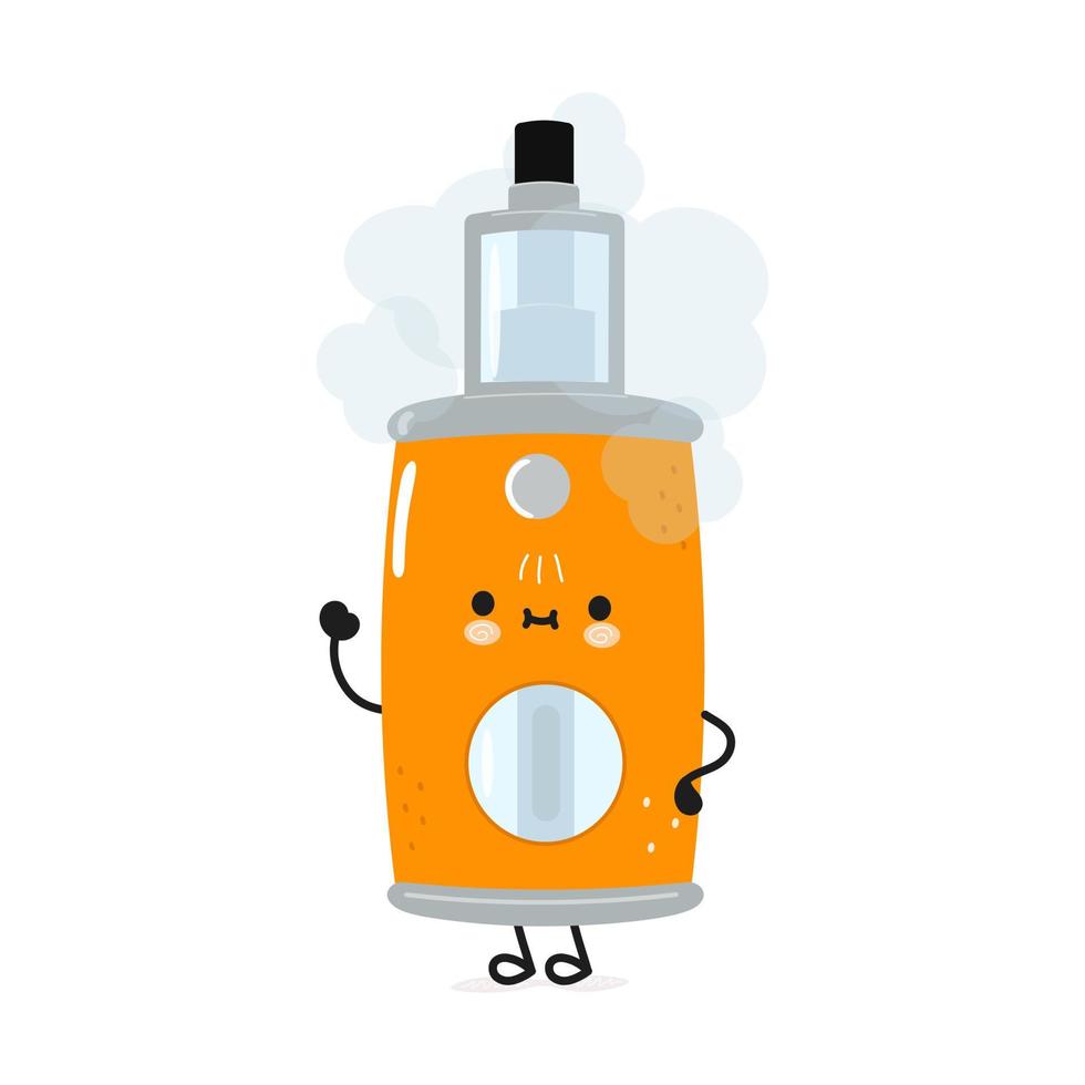 lindo y divertido vape agitando el personaje de la mano. icono de ilustración de personaje kawaii de dibujos animados dibujados a mano vectorial. aislado sobre fondo blanco. concepto de personaje vape vector