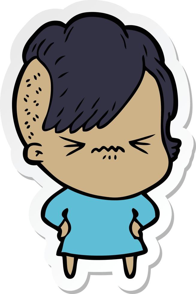 sticker of a cartoon annoyed hipster girl vector