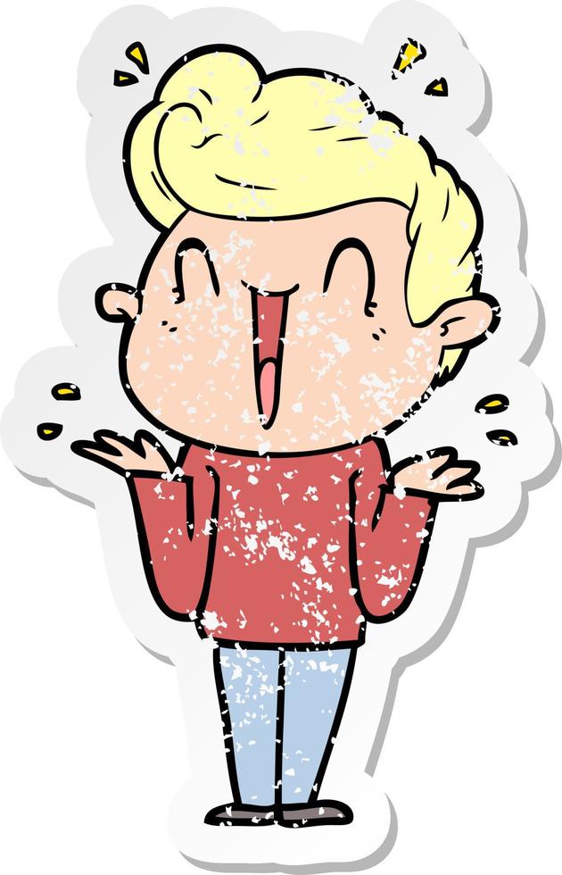 distressed sticker of a cartoon excited man vector