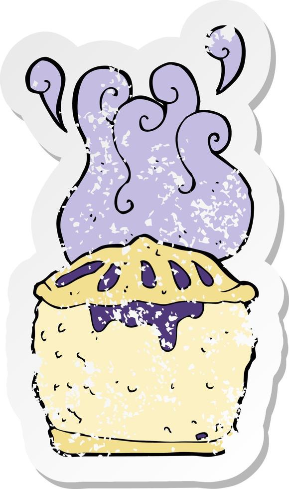 retro distressed sticker of a cartoon blueberry pie vector