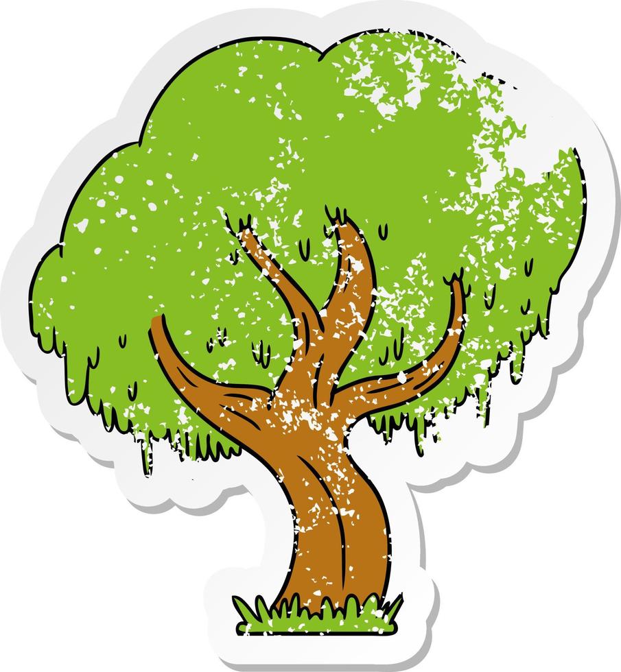 distressed sticker cartoon doodle of a green tree vector