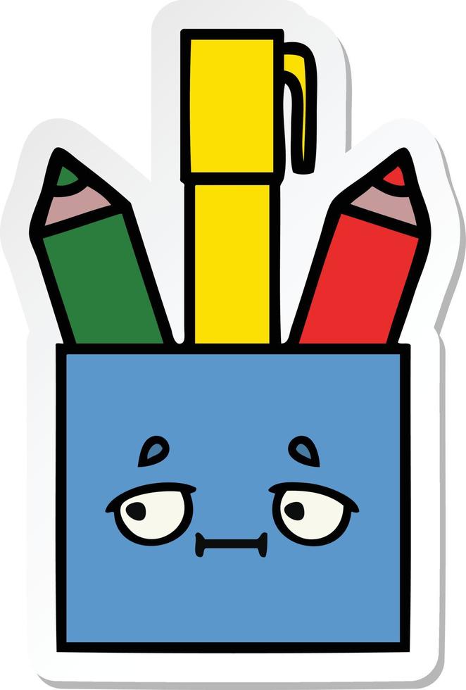 sticker of a cute cartoon pencil pot vector