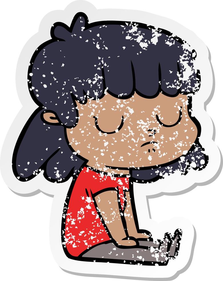 distressed sticker of a cartoon indifferent woman vector