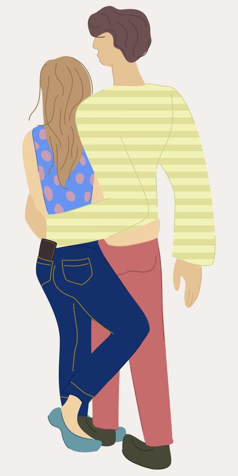 ilustración vectorial de pareja en abrazos. vista desde atrás. vector