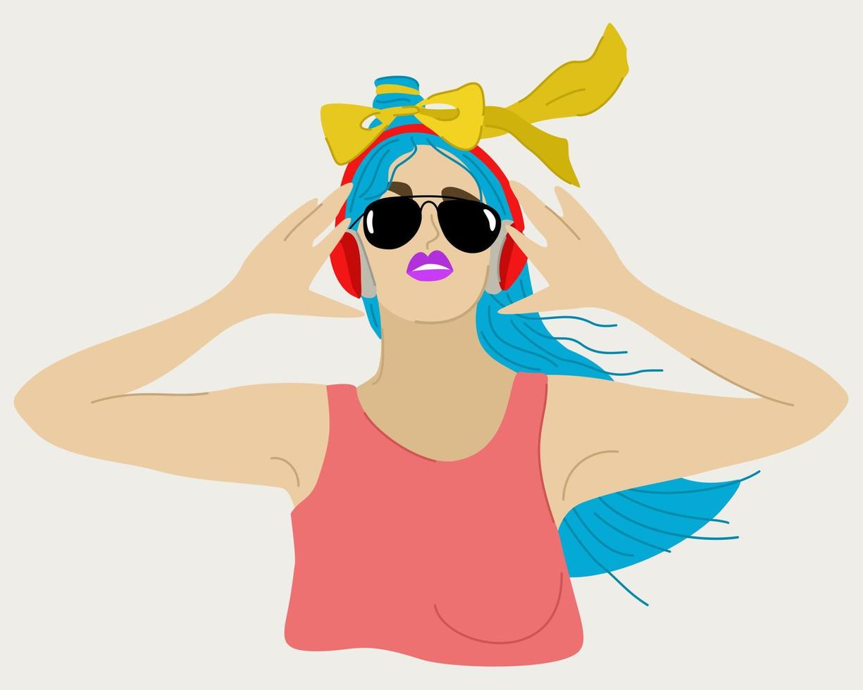 ilustración vectorial de mujer joven con auriculares. vector