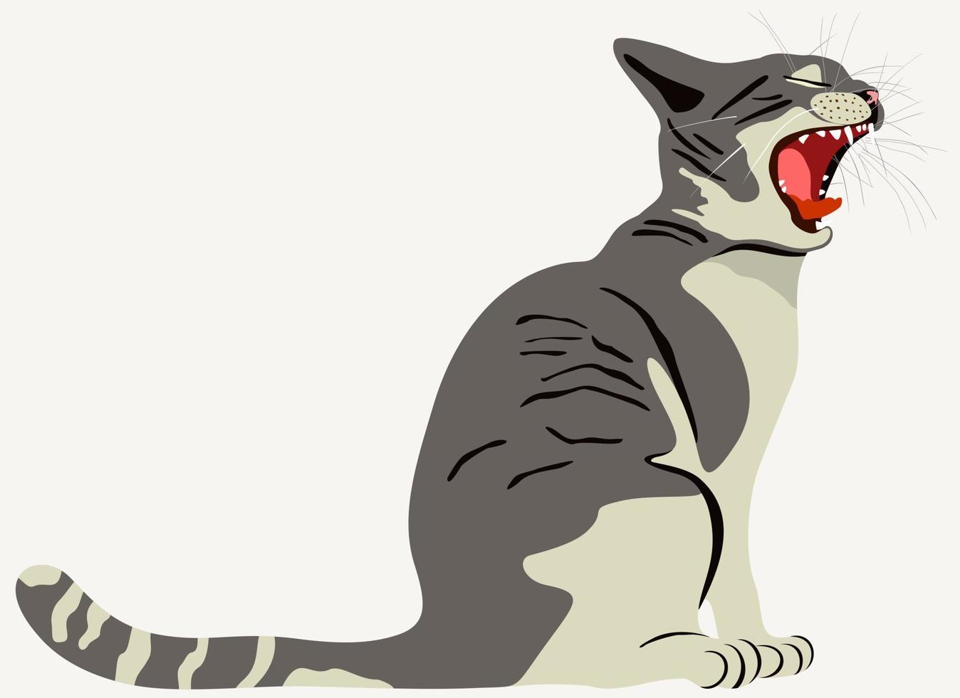 Vector illustration of grey cat with opened mouth.