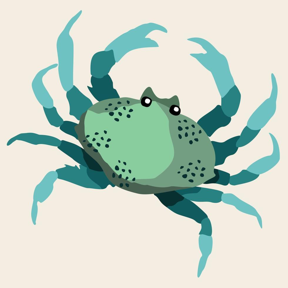 Vector illustration of blue crab. Exotic marine animal.