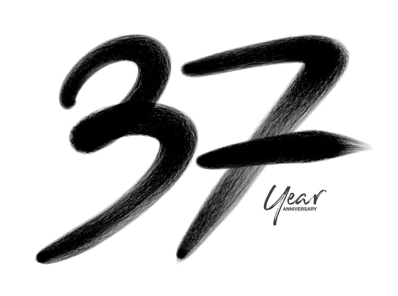 37 Years Anniversary Celebration Vector Template, 37 Years  logo design, 37th birthday, Black Lettering Numbers brush drawing hand drawn sketch, number logo design vector illustration