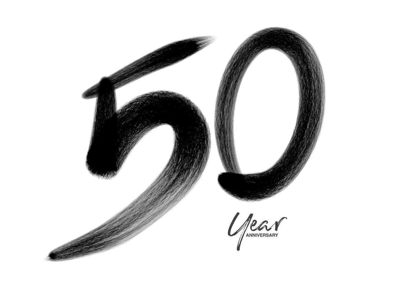 Plantilla de vector de celebración de aniversario de 50 años, diseño de logotipo de 50 años, 50 cumpleaños, números de letras negras dibujo de pincel boceto dibujado a mano, ilustración de vector de diseño de logotipo de número