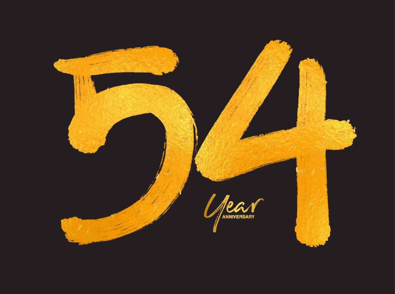 Gold 54 Years Anniversary Celebration Vector Template, 54 Years  logo design, 54th birthday, Gold Lettering Numbers brush drawing hand drawn sketch, number logo design vector illustration