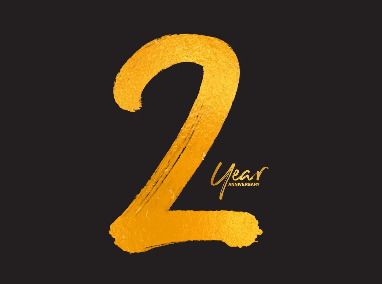 Gold 2 Years Anniversary Celebration Vector Template, 2 Years  logo design, 2th birthday, Gold Lettering Numbers brush drawing hand drawn sketch, number logo design vector illustration