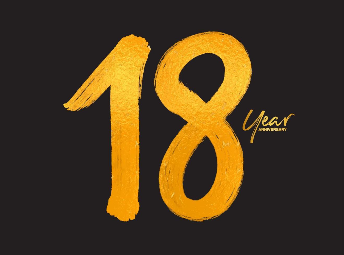 Gold 18 Years Anniversary Celebration Vector Template, 18 Years  logo design, 18th birthday, Gold Lettering Numbers brush drawing hand drawn sketch, number logo design vector illustration