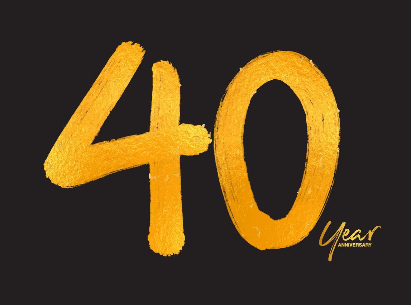 Gold 40 Years Anniversary Celebration Vector Template, 40 Years  logo design, 40th birthday, Gold Lettering Numbers brush drawing hand drawn sketch, number logo design vector illustration