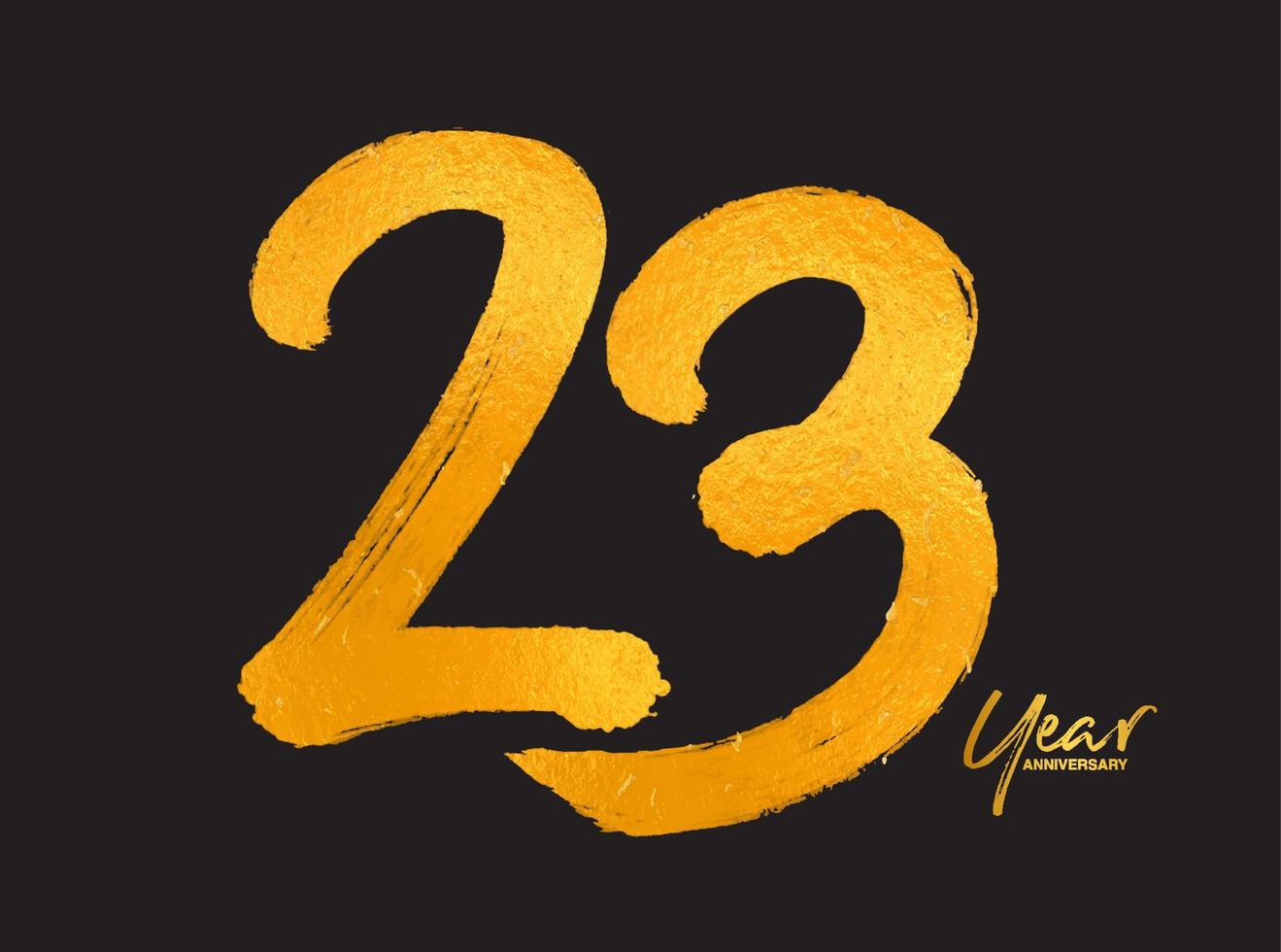 Gold 23 Years Anniversary Celebration Vector Template, 23 Years  logo design, 23th birthday, Gold Lettering Numbers brush drawing hand drawn sketch, number logo design vector illustration