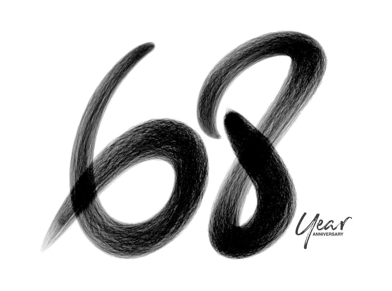 Plantilla de vector de celebración de aniversario de 68 años, diseño de logotipo de 68 años, 68 cumpleaños, números de letras negras dibujo de pincel boceto dibujado a mano, ilustración de vector de diseño de logotipo de número