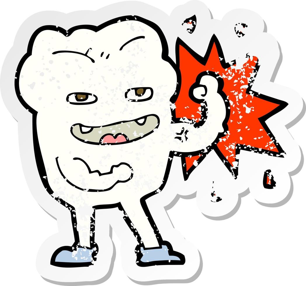 retro distressed sticker of a cartoon strong healthy tooth vector