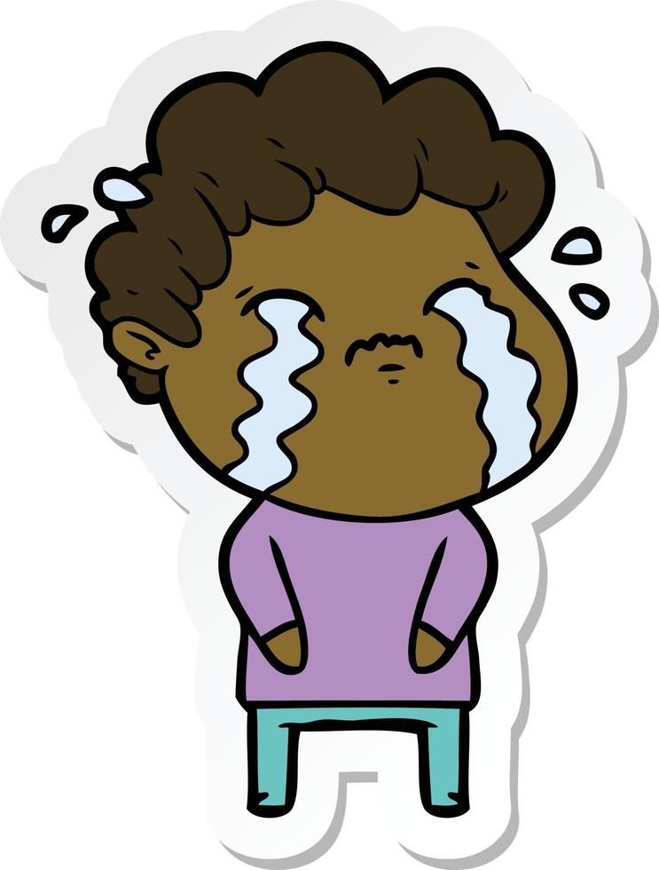 sticker of a cartoon man crying vector