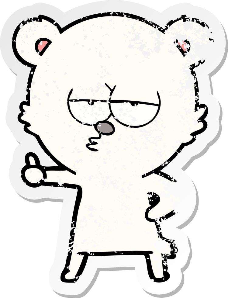 distressed sticker of a bored polar bear cartoon giving thumbs up sign vector