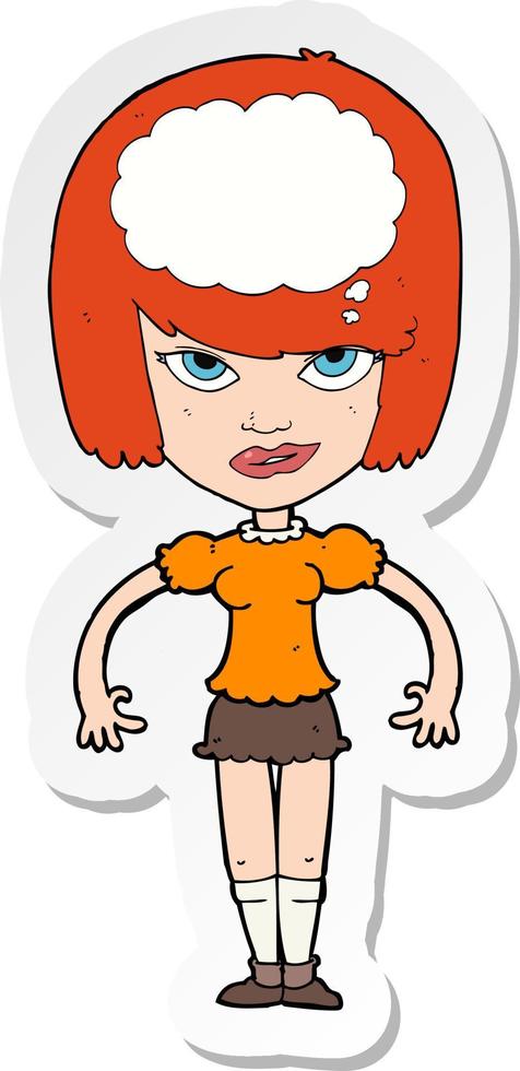 sticker of a cartoon woman with idea vector