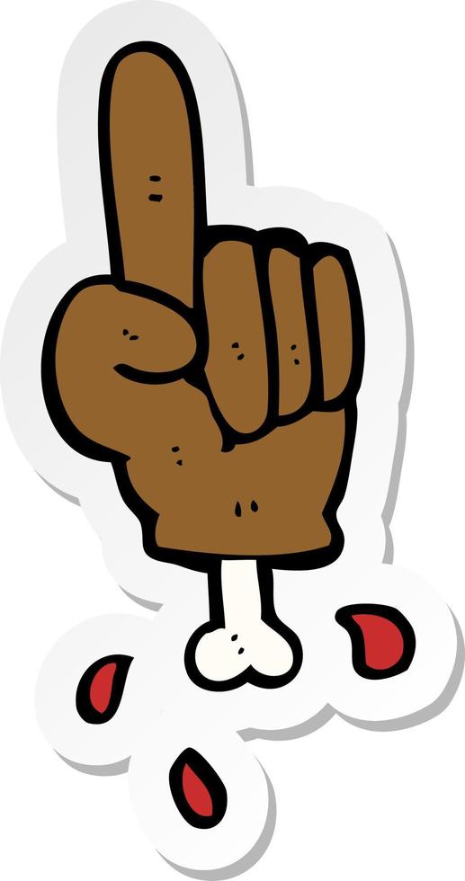 sticker of a cartoon pointing severed hand vector