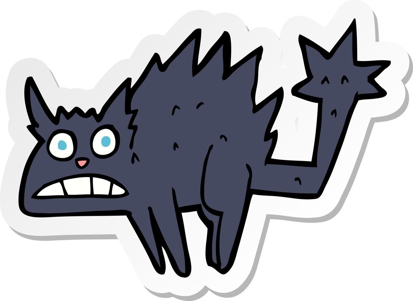 sticker of a cartoon frightened black cat vector