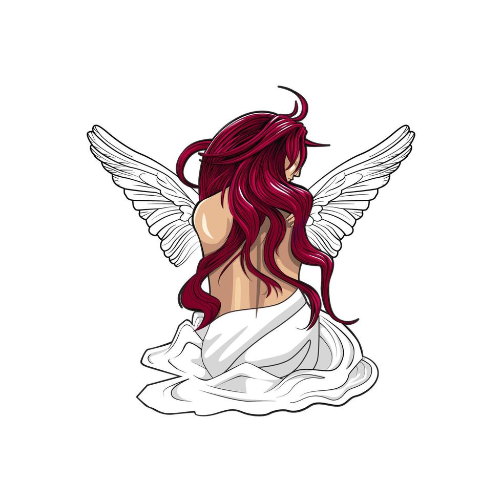 Ángel con pelo rojo, diseño de ilustraciones vectoriales vector