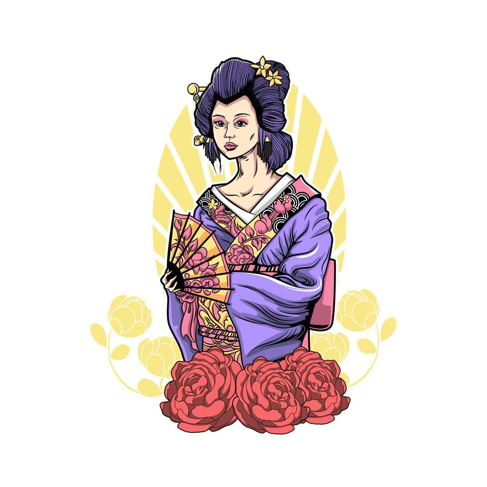 diseño de vector de ilustración de gheisha japonés