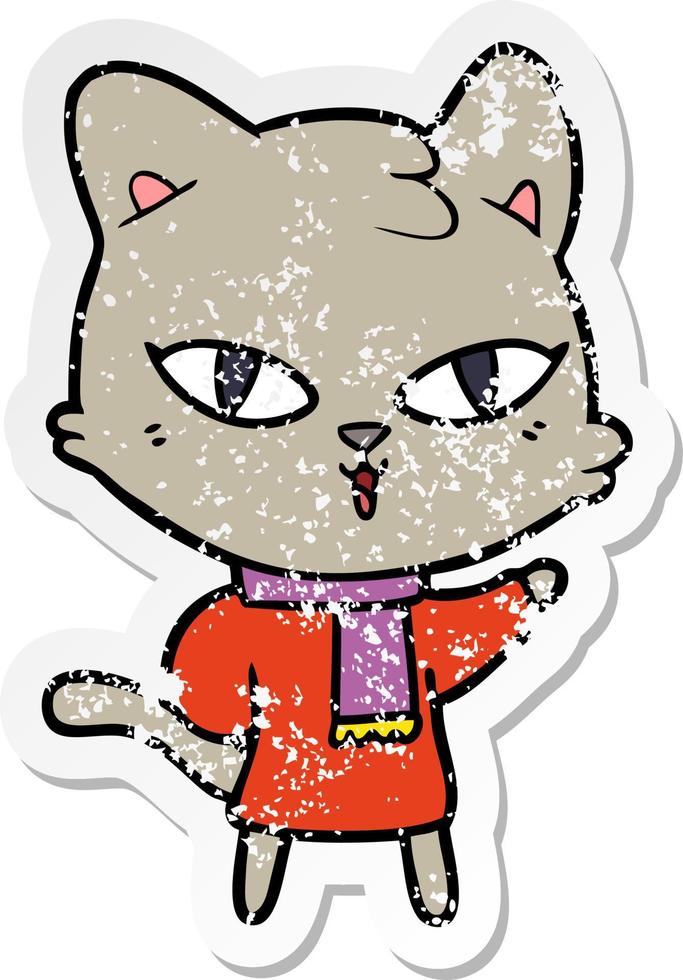 distressed sticker of a cartoon cat vector