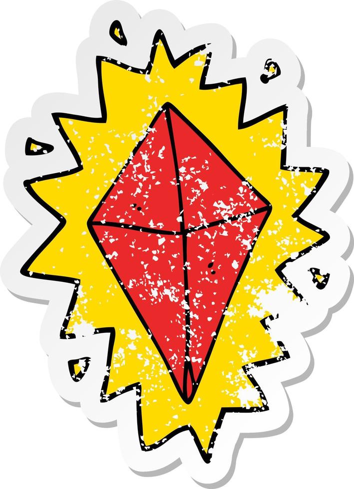 distressed sticker of a cartoon diamond vector