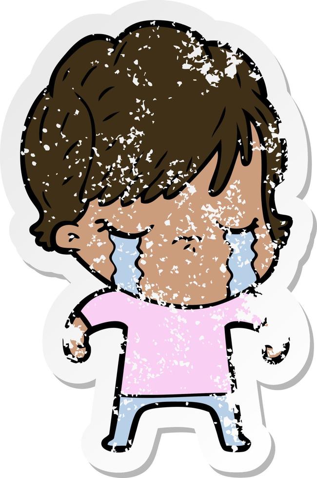 distressed sticker of a cartoon woman crying vector