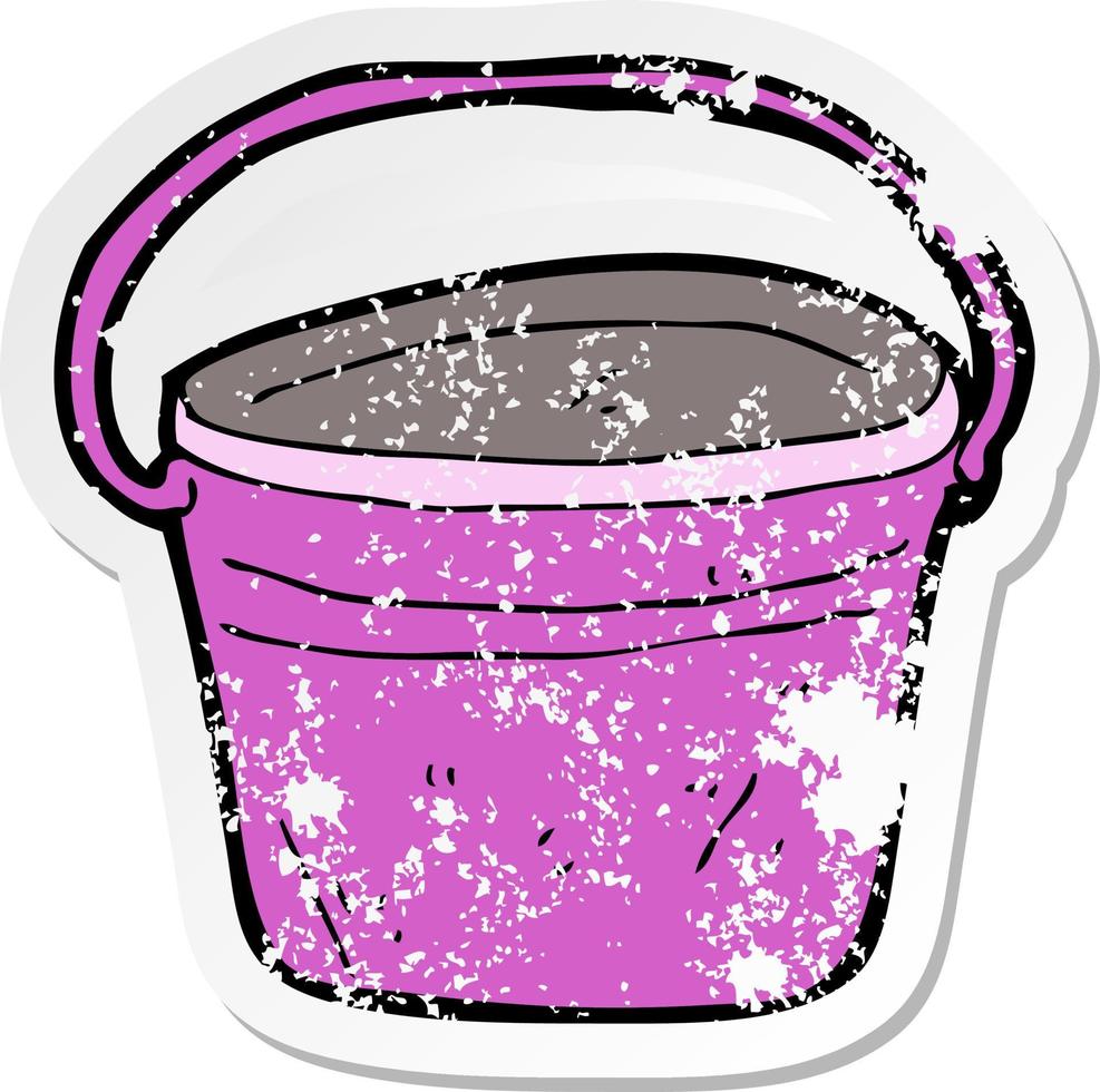 retro distressed sticker of a cartoon metal bucket vector
