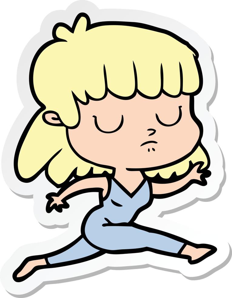 sticker of a cartoon indifferent woman running vector