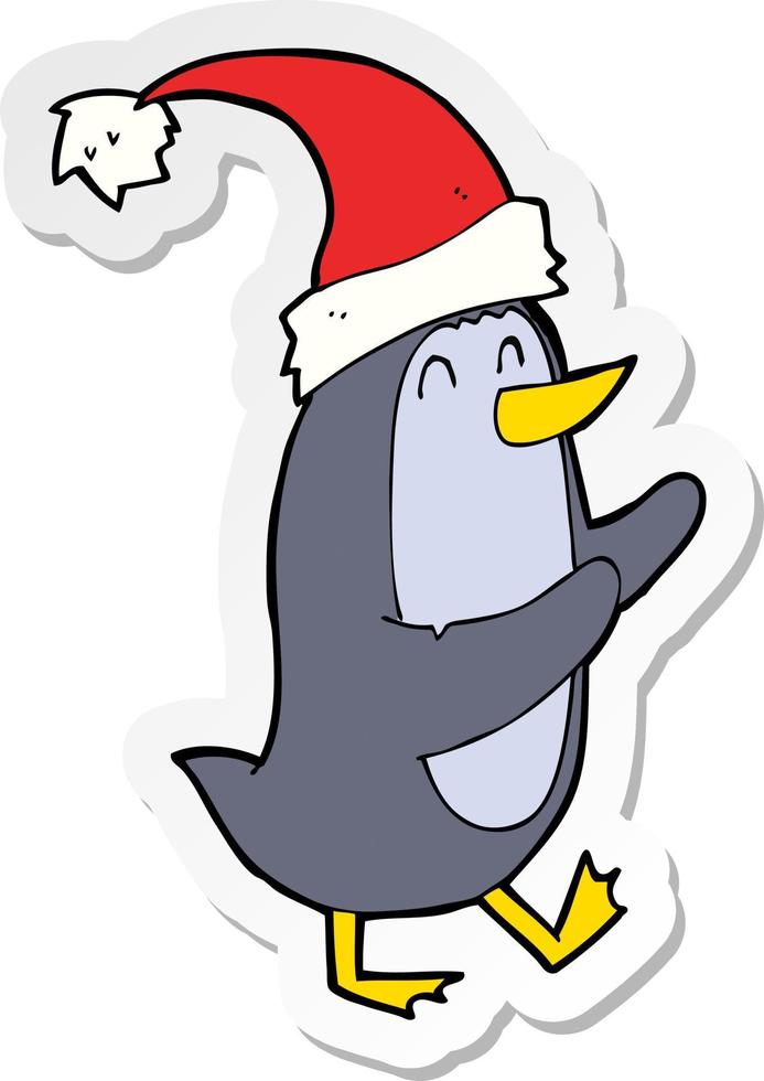 sticker of a cartoon christmas penguin vector