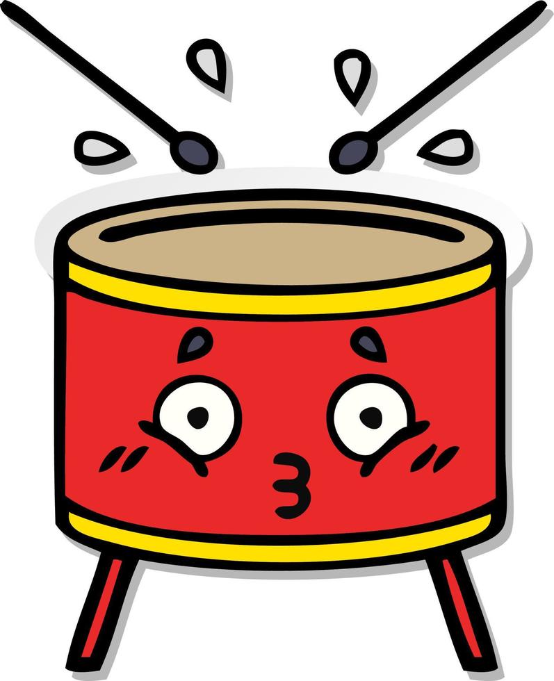 distressed sticker of a cute cartoon drum vector