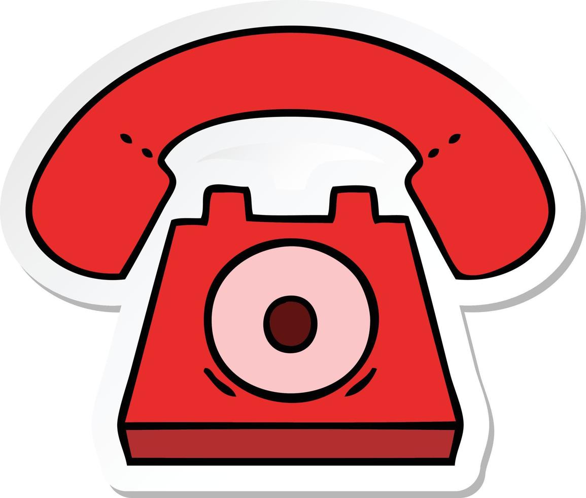 sticker of a cute cartoon red telephone vector