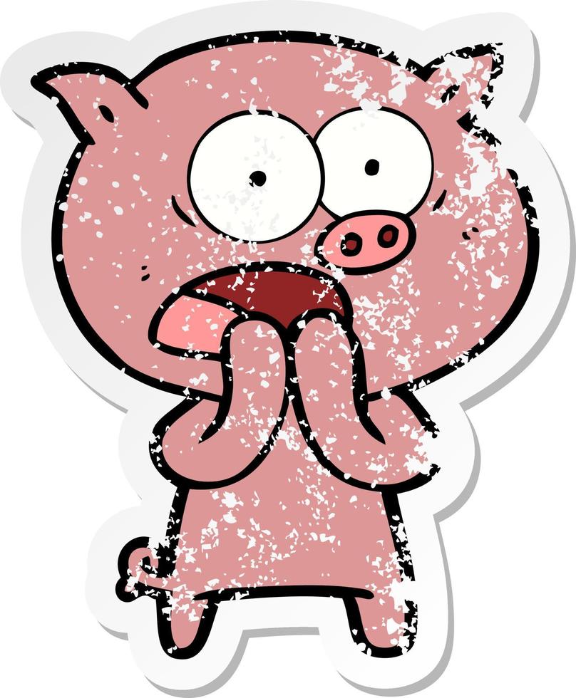 pegatina angustiada de un cerdo de dibujos animados gritando vector