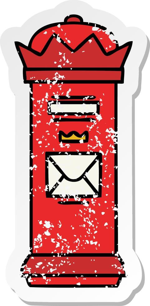 distressed sticker of a cute cartoon british post box vector