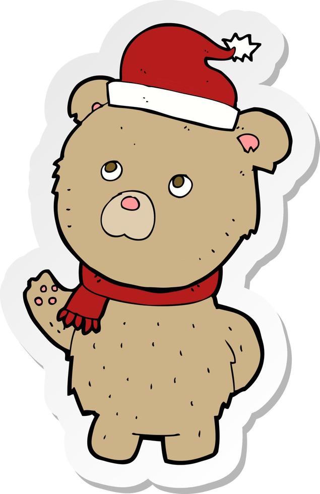 pegatina de un oso de peluche navideño de dibujos animados vector