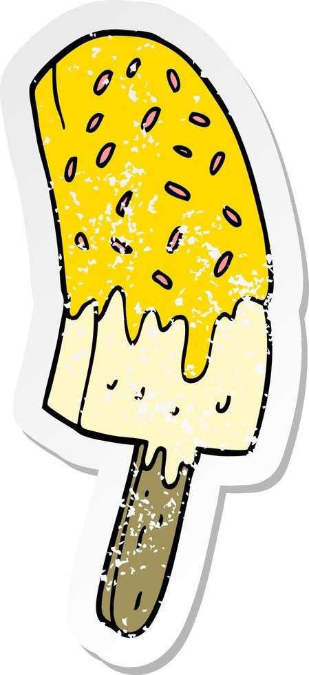 distressed sticker of a cartoon ice cream lolly vector